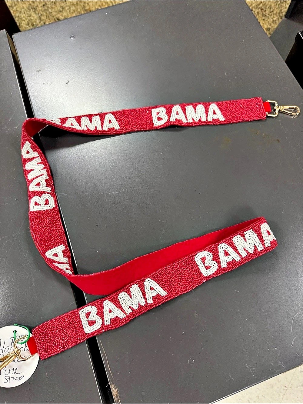 BAMA Red & White Beaded Strap Keychain
